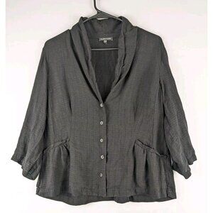 Eileen Fisher Shirt Womens Medium Black Button Up Jacket Linen Blend Pleated